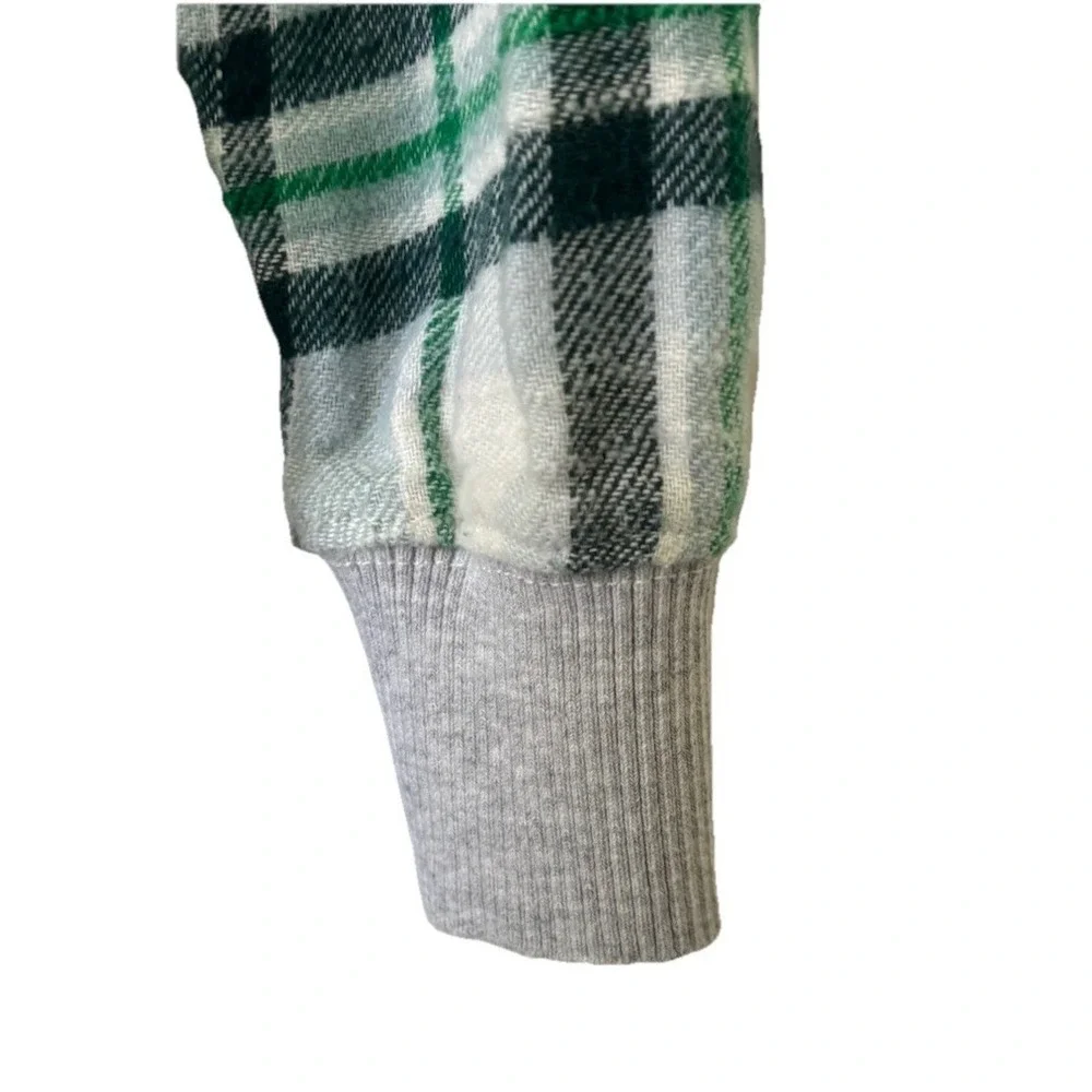 American Eagle Outfitters Shirt  Medium Green Plaid Hooded Flannel Henley UNISEX - Picture 6 of 6